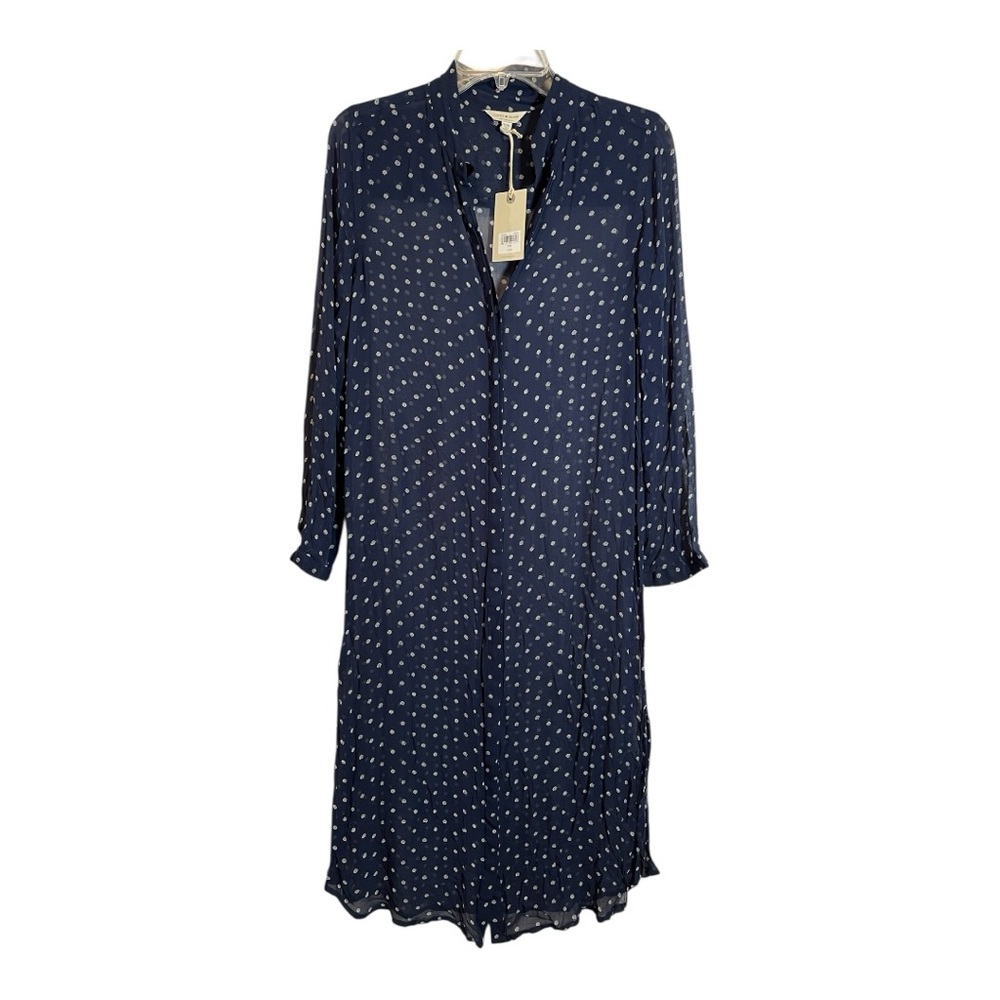 NWT Lucky Brand Navy Polka dot Sheer Button Down Dress Size Medium